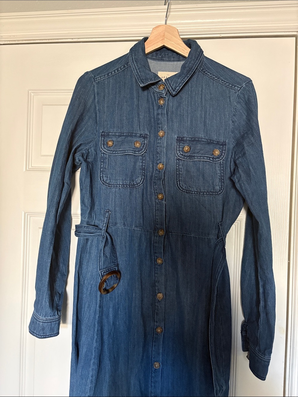 Sezane Dark Blue Denim Button-Front Long Sleeve Dress - Picture 2 of 8